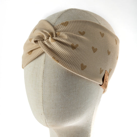leichtes Knotenstirnband • Herzen beige
