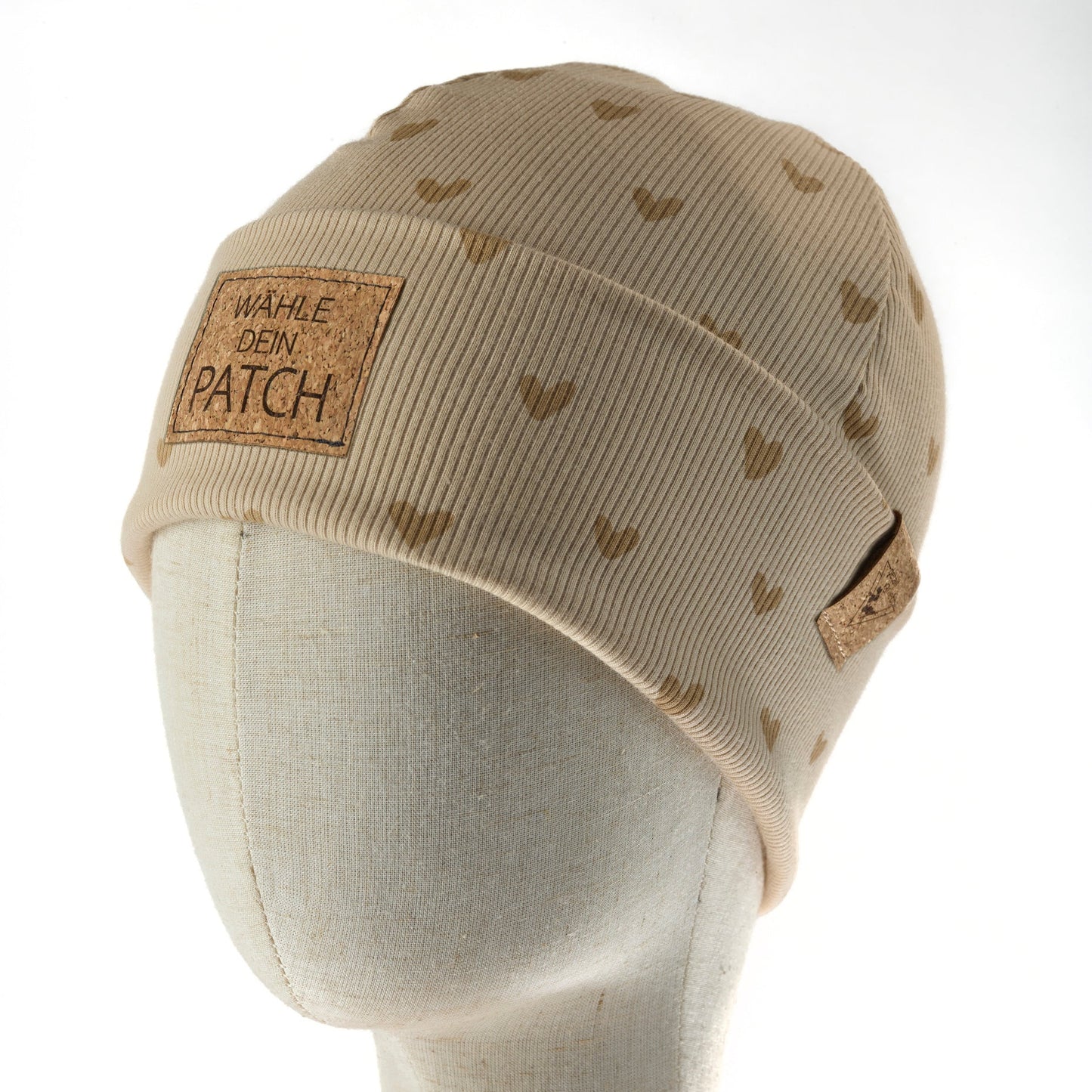 leichte Hipster-Beanie • Herzen beige